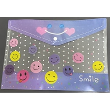 Smile Desenli Şeffaf Dosya Çantası - Gülen Yüz Ve Kalp Detaylı Fermuar Kapaklı Organize Edici