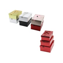 3pcs D.dörtgen Parlak Mix Renkli - Kabartma Desen Karton Hediye Kutusu Kurdelalı 22.5x15.5-20.5x13.5