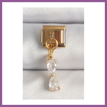 Bezos 316l Çelik Gold Renk Sallantı Zirkon Taşlı Kurdele Model Nomination Charm Rengaren