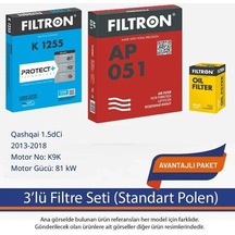 Netparset Nissan Qashqai 1.5dci 2013-2018 Filtron 3'lü Filtre Seti-k9k