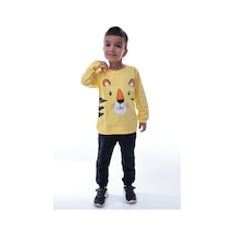 Erkek Çocuk Sarı Kaplan Baskılı Sweatshirt Ve Lacivert Jogger Alt Takım Rahat Günlük Kombin Sarı