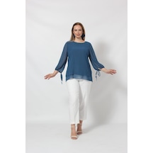 Moda Berray 3243-1 İndigo Kol Ucu Bağlama Detaylı Bluz 001