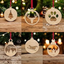 10 Parça Ahşap Yılbaşı Ağacı Süs Seti-3 Ortalama 6-8 Cm Noel Ağacı Süsü