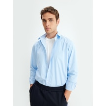 Koton Slim Fit Gömlek Uzun Kollu Yarım İtalyan Yaka Pamuklu Mavi 5wam60110hw Mavi