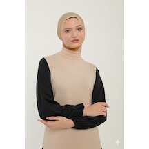 Sonbaharmoda Kadın Sıfır Kollu Yarım Balıkçı Yakalı Penye Likralı Body - Bej Bej