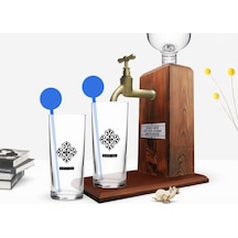 Kişiye Özel Renkli Baskılı İsimli İkili Vodka Bardağı Ve Ahşap Vodka Standı Hediye Seti-119