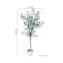 Yapay Çiçek Sitesi Beyaz Plastik Saksıda Yapay Zeytin Ağacı 150 Cm Yeşil