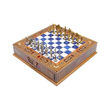 Saklamalı - 181 - Satranç Roma Oymalı Sc38s - 32cm, Mavi Tahta - Muratech - - Sc32m