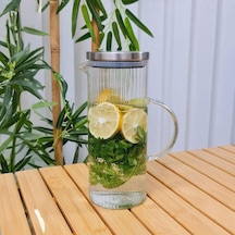 Deconox 1500ml Metal Kapaklı Line Borosilikat Cam Yağlık & Sürahi Şık, Dayanıklı Ve Zindeliklı Saklama Çö Diğer