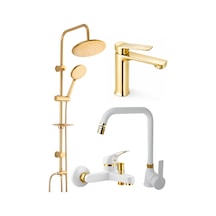Beyaz Gold 4'lü Set Banyo - Lavabo - Mutfak Bataryası Gold Robot Duş Seti Diğer
