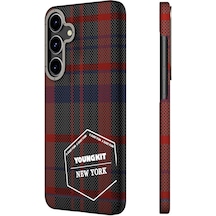 Galaxy S24 Plus Uyumlu Kılıf Ekose Desenli Youngkit Gezhi Serisi Kapak Kırmızı