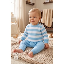 Minory Baby Çizgili 2 Li Triko Bebek Takımı Mavi Mavi