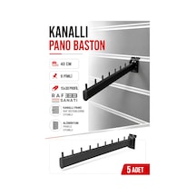 5 Adet - Kanallı Pano Baston Askılık 40 Cm Alüminyum Panel Uyumlu Mağaza Raf Askı Aparatı Siyah