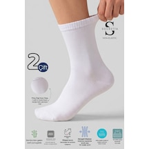 Socketta 2'li Beyaz Üniseks Lastiksiz Bambu Dikişsiz Sıkmayan Diyabetik Şeker Soket Çorap - Premium Beyaz