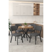Gnr 90cm Sabit Atlantik Mutfak Masası Takımı, Yemek Masası, 4 Modern Antrasit Sandalye Antrasit