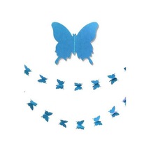 Düğün Doğum Günü Parti Dekoru Kağıt Kelebek Dizesi Mavi Renk