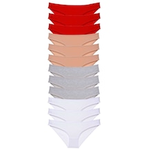 12 adet Süper Eko Set Likralı Kadın Slip Külot Kırmızı Ten Gri Beyaz RYL-EKO11053