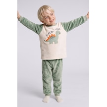 Defacto Dinozor Baskılı Pelüş 2li Pijama Takımı Erkek Bebek I2368a526cwkh434 Haki-kh434