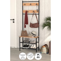 Bofigo 3 Raflı Metal Portmanto Elbise Askılığı Vestiyer Ayakkabılık Samanyolu Çam Çam