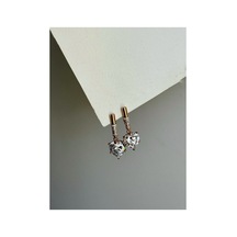 Çelik Rose Gold Taşlı Kalp Hoxie Küpe -kararma Yapmaz- Metalik