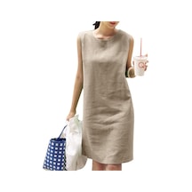 Haki Zanzea Kadın Yaz O-boyun Kolsuz Pamuklu Tank Elbise