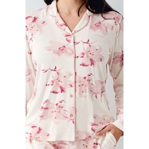 Pierre Cardin 9056 Kadın Uzun Kollu Gömlek Pijama Takımı-krem Krem