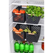 4 Adet Buzdolabı Sepeti Dolap Içi Düzenleyici Sepet Plastik Organizer Banyo Mutfak Düzenleyici Siyah Gri