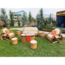 Monalin Home Garden Helix 5 Kişilik Ekstra Lüks Rattan El Örgüsü Bahçe & Balkon & Teras Oturma Grubu Minderli & Camlı Oturma Grubu Krem