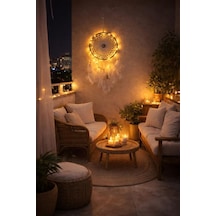 Led Işıklı Düş Kapanı Dreamcatcher Beyaz Kuş Tüyü Rüya Kapanı Duvar Süsü Elişi Diğer