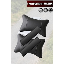Mitsubishi Magna Uyumlu Lüks Deri Kemer Koruyucu Set Siyah Deri Yastık