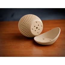 Bezos 3d Baskı Küre Saksı - Kafes Dokulu İki Parçalı Dekoratif Saksı - Bej-bej Hb006