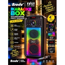 Bts-2245 Çift 4" 80w Woofer Kablosuz Karaoke Parti Hoparlörü Rgb Işıklı, Kablosuz Mikrofonlu