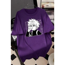 Flood Of Style Unisex Killua Zoldyck Baskılı T-shirt Mor