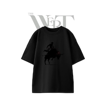 Thewert Bull Rider Tasarım Baskılı Ünisex Siyah Oversize T-shirt