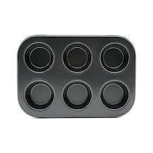 6 Gözlü Metal - Siyah Düz Muffin - Kek Kalıp 5468 Çok Renkli