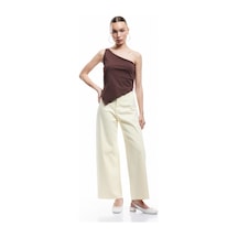 Koton Cep Detaylı Düğmeli Pamuklu Crop Geniş Paça Denim Pantolon - Culotte Jean Sarı 5sal40007mw Sarı
