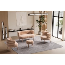 Barel Özel Tasarım Çay Seti Koltuk Takımı,berjer Ve Puf Ofis Balkon Cafe Bahçe Salon Mobilyası 4 Lü Takım Bej Bej