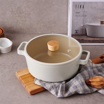 Neoflam Fika Cam Kapaklı Allüminyum Döküm Derin Tencere 22  CM Krem