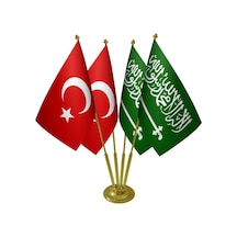 Masa Üstü Suudi Arabistan Bayrağı Türk Bayrağı Dörtlü Pirinç Dire