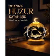Yunus Temalı Kristal Küre Usb Işıklı Ahşap Altlıklı Gece Lambası - Lisinya Sarı