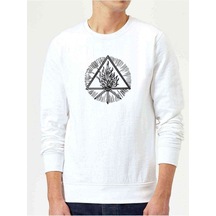 Triangle Baskılı Beyaz Erkek Örme Sweatshirt