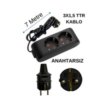 Avarson 2'li İkili Priz Topraklı Kablolu Siyah 3x1,5 Ttr 7 Yedi Metre