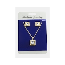 Kare - 364 - Zirkon Taşlı Set Kolye - Shophnrl - Gümüş Rengi