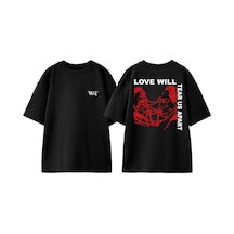 Thewert Lil Peep Love Will Tasarım Sırt Baskılı Pamuk Siyah Oversize T-shirt