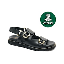 Venüs Lagos Hakiki Deri Comfort Ortopedik Kadın Sandalet Siyah