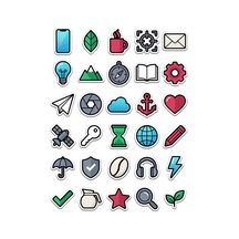 30 Adet Minimalist Dijital İkon Sticker Seti - Laptop Ajanda Telefon İçin Çok Renkli