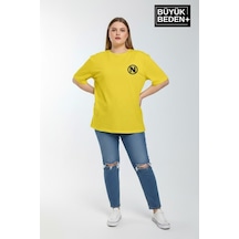 Superlife Kadın Büyük Beden N Baskılı 3xl-6xl Bisiklet Yaka Tshırt Spr26btsk510-19 Sarı