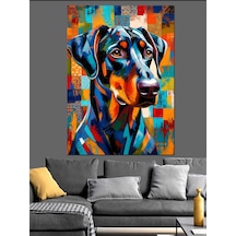 Ahşap Tablo Renkli Geometrik Doberman Köpek Portresi
