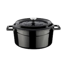 Metal Döküm Yuvarlak Tencere, 24 Cm, Siyah 12v