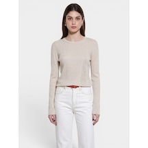 Sisley %100 Pamuk Karışık Nervürlü Bisiklet Yaka Regular Fit Kazak Kadın Pembe Kazak - 325a10c1l106m